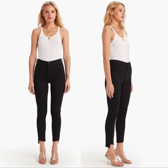 MOTHER Stunner Zip Ankle Step Fray Wash Not Guilty 26 Black Denim JEans - Picture 2 of 10